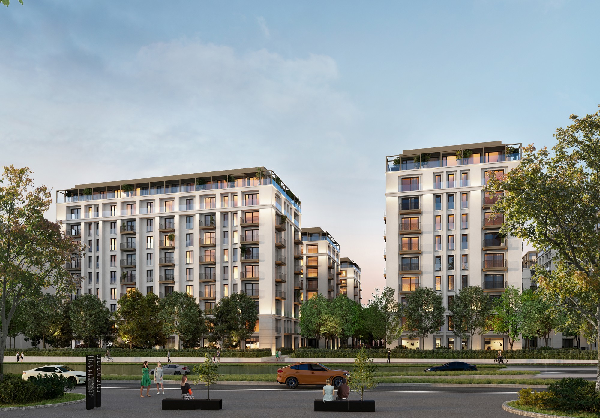Delta Land Phase 1 exterior at dusk